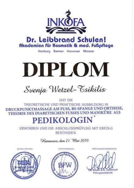 INKOFA Dr. Leibbrand Akademie Diplom Pedikologin